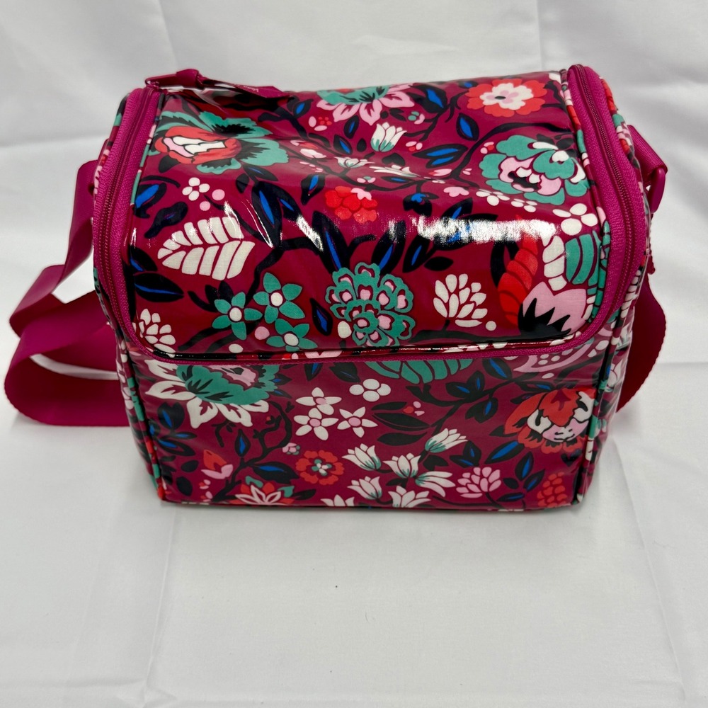 Vera Bradley Pink Floral Insulated Lunch Bag Cooler Adjustable Strap Glossy